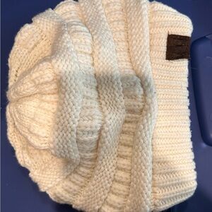 C. C Cozy White Knit Beanie